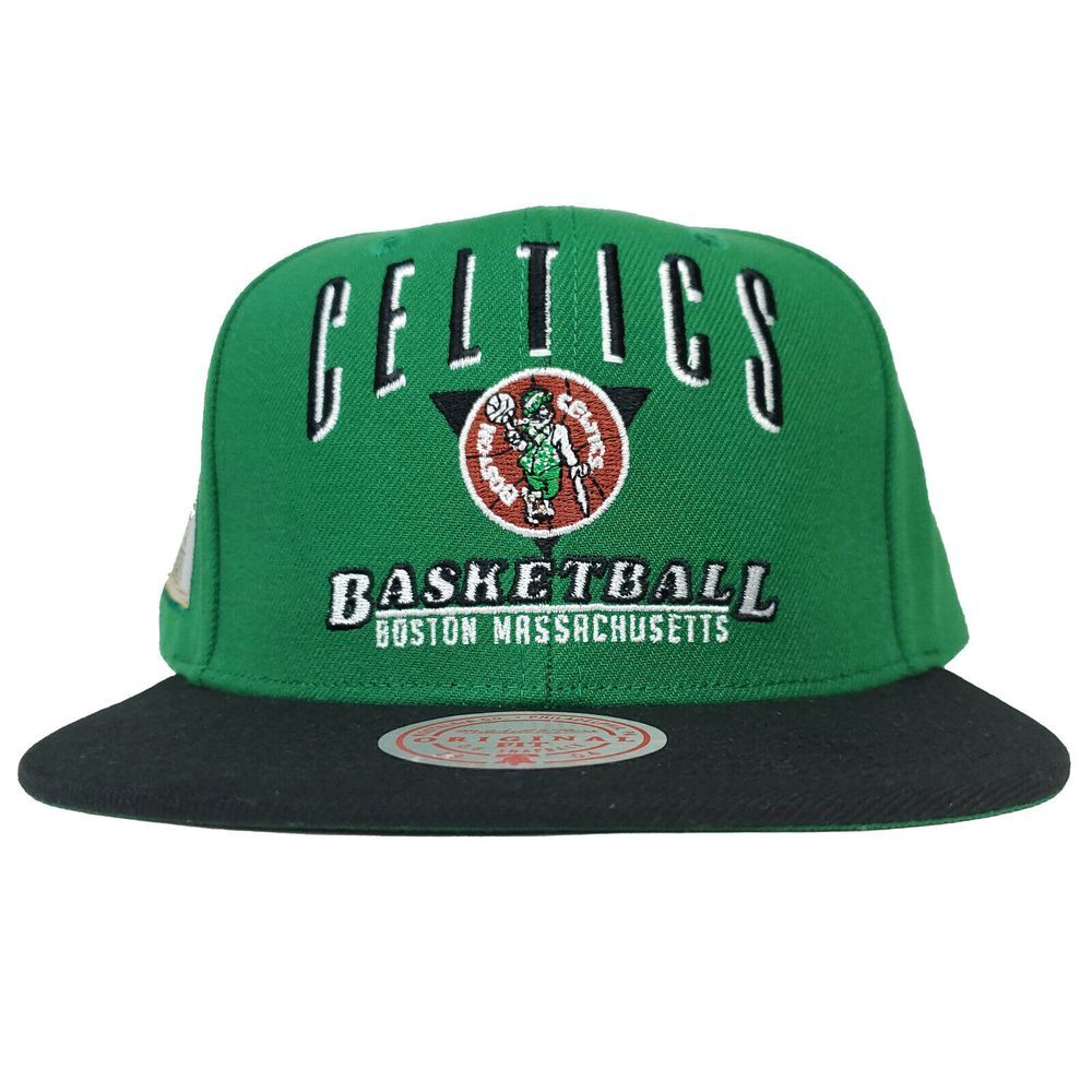 Boston Celtics Mitchell & Ness NBA Snapback Hat Cap Embroidery Green Black NWT